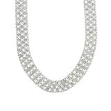 Wide Crystal Mesh Necklace Silver Plated, White Crystal
