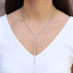 Bezel Crystal Y Lariat Silver Plated, White Crystal