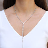 Bezel Crystal Y Lariat Silver Plated, White Crystal
