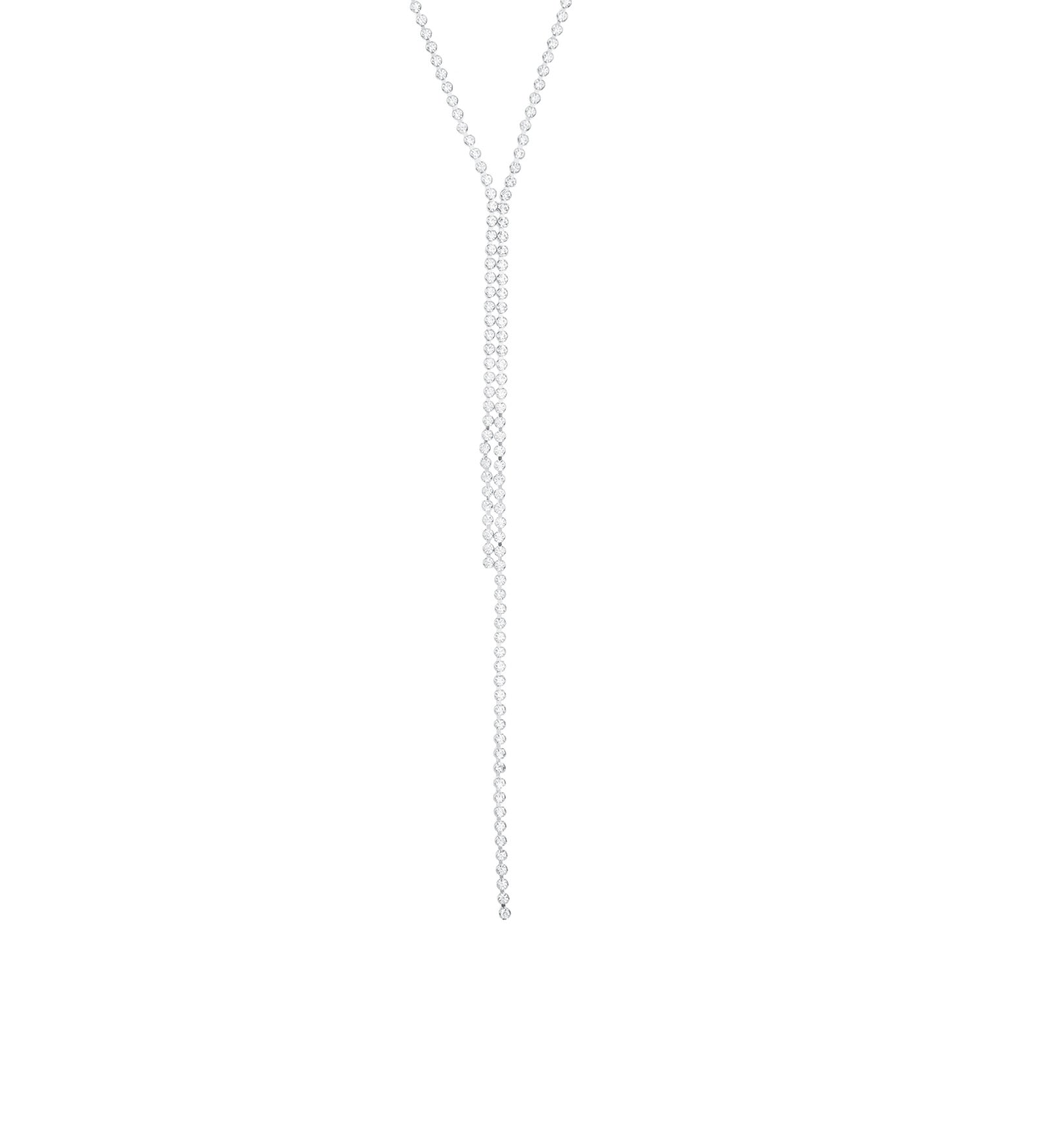 Bezel Crystal Y Lariat Silver Plated, White Crystal