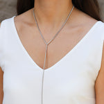 Long Drop Crystal Lariat Silver Plated, White Crystal