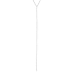Long Drop Crystal Lariat Silver Plated, White Crystal