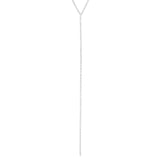Long Drop Crystal Lariat Silver Plated, White Crystal