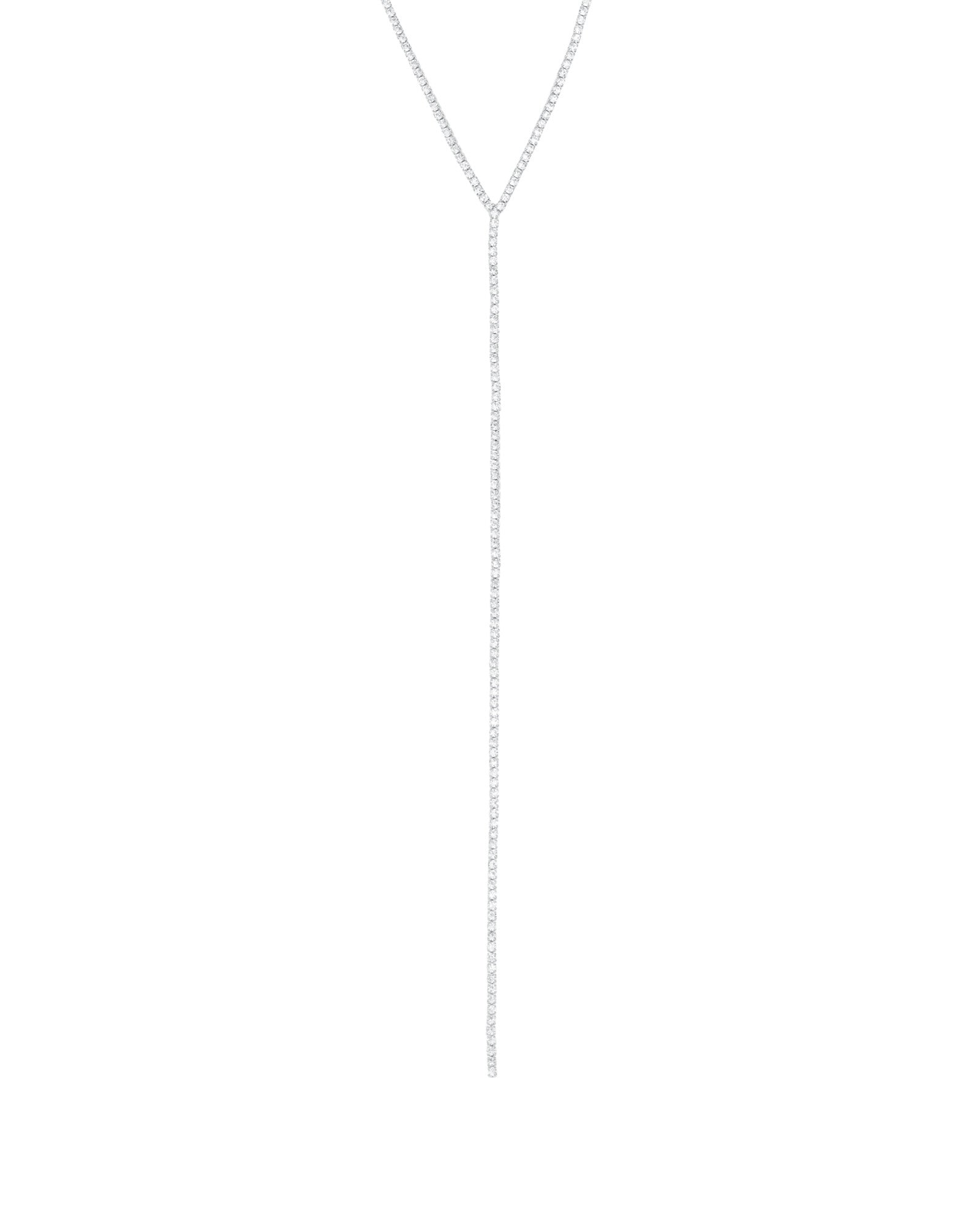 Long Drop Crystal Lariat Silver Plated, White Crystal