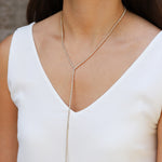 Long Drop Crystal Lariat Gold Plated, White Crystal