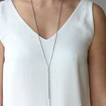 Bezel Crystal Lariat Silver Plated, White Crystal