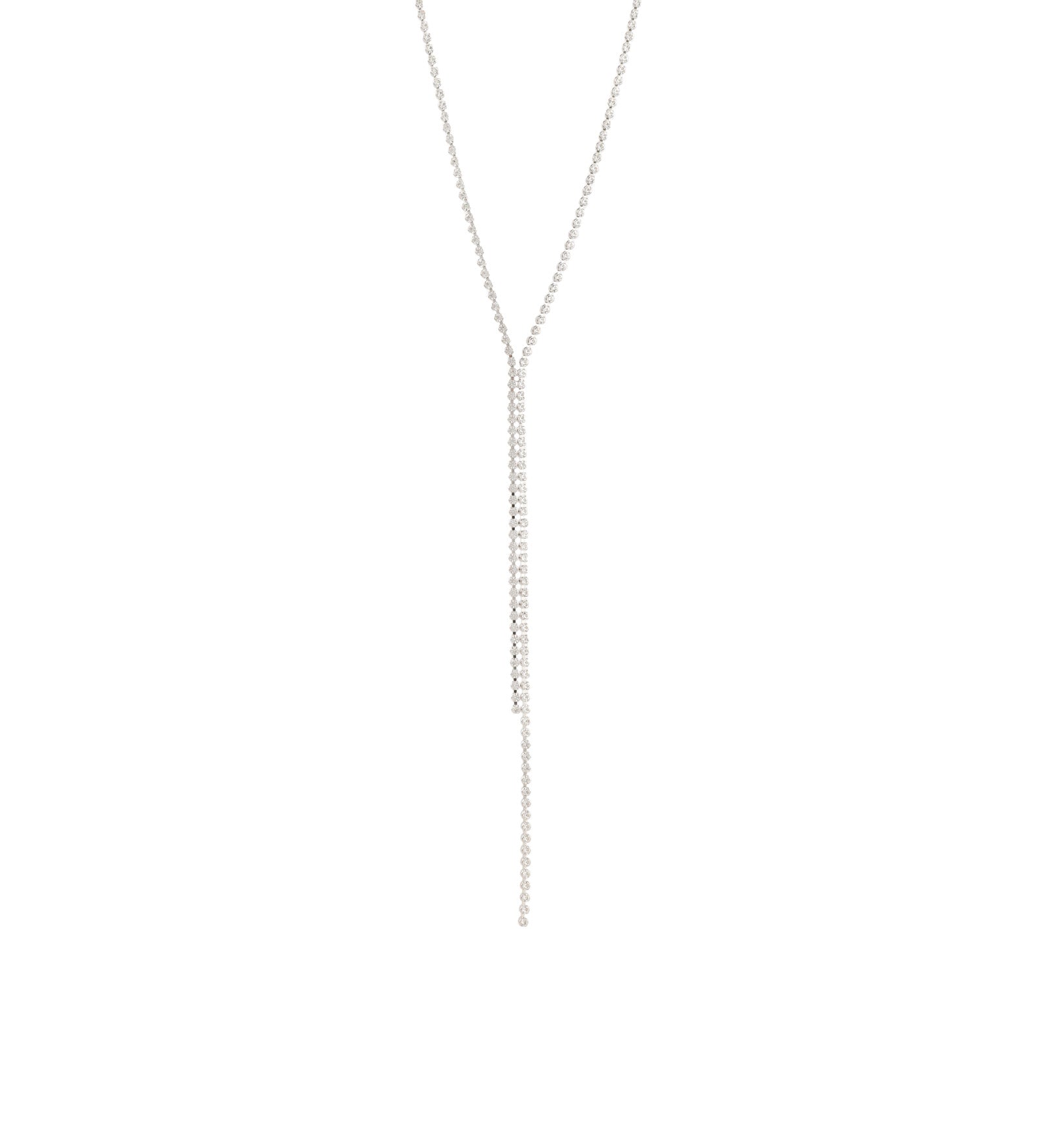Bezel Crystal Lariat Silver Plated, White Crystal