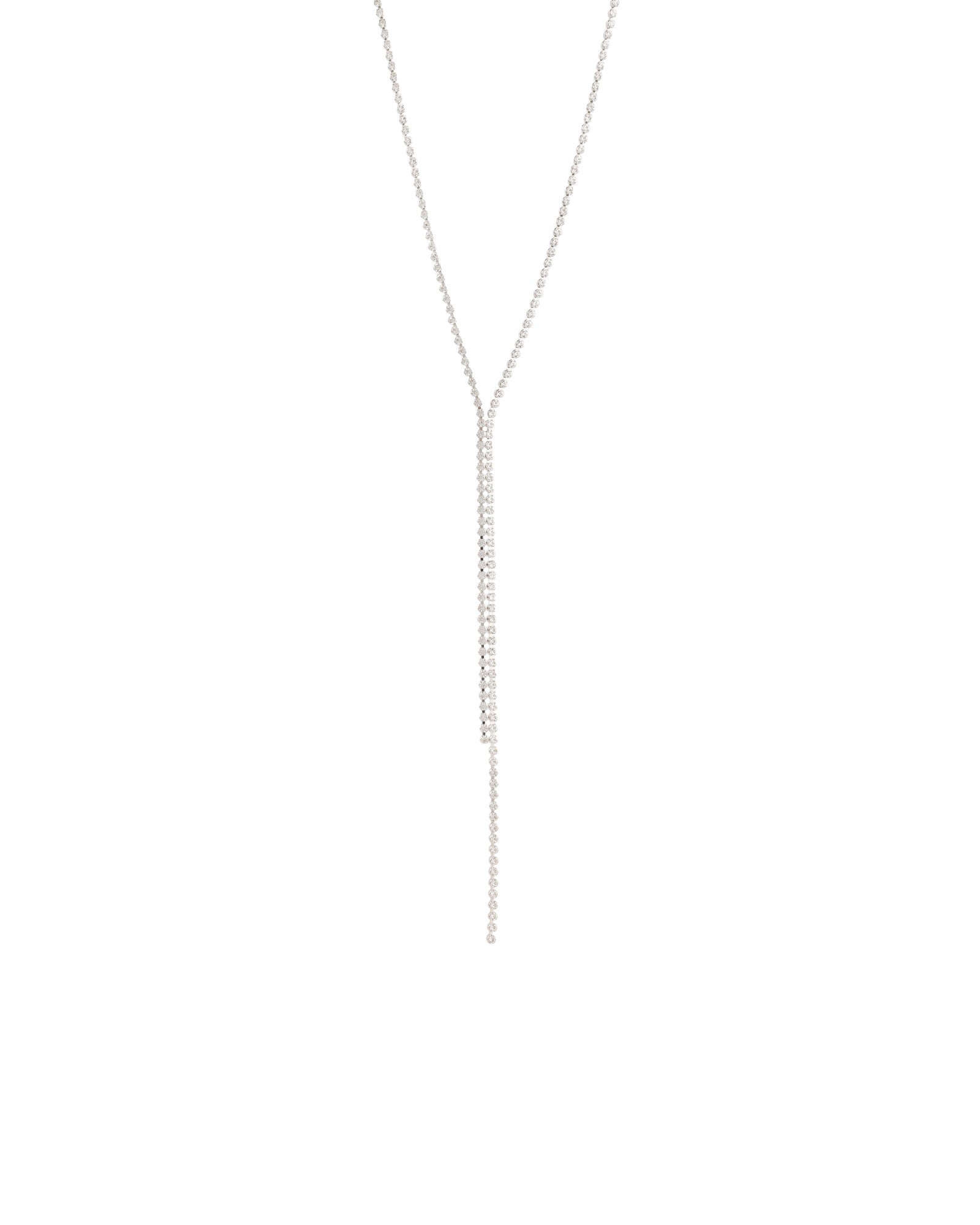 Bezel Crystal Lariat Silver Plated, White Crystal
