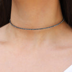 1 Row Crystal Choker Gunmetal Plated, Black Diamond Crystal