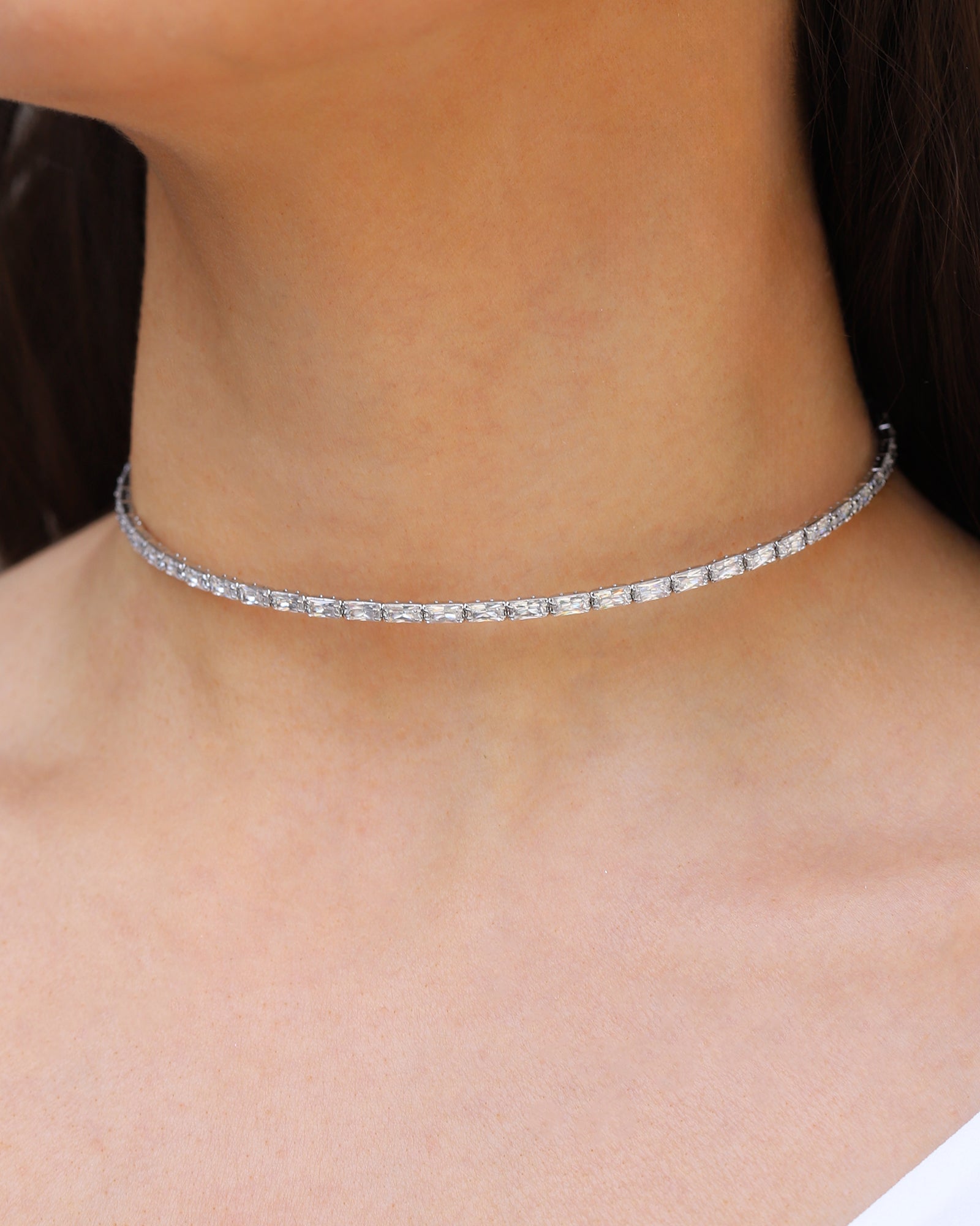 Baguette CZ Choker Silver Plated, Cubic Zirconia