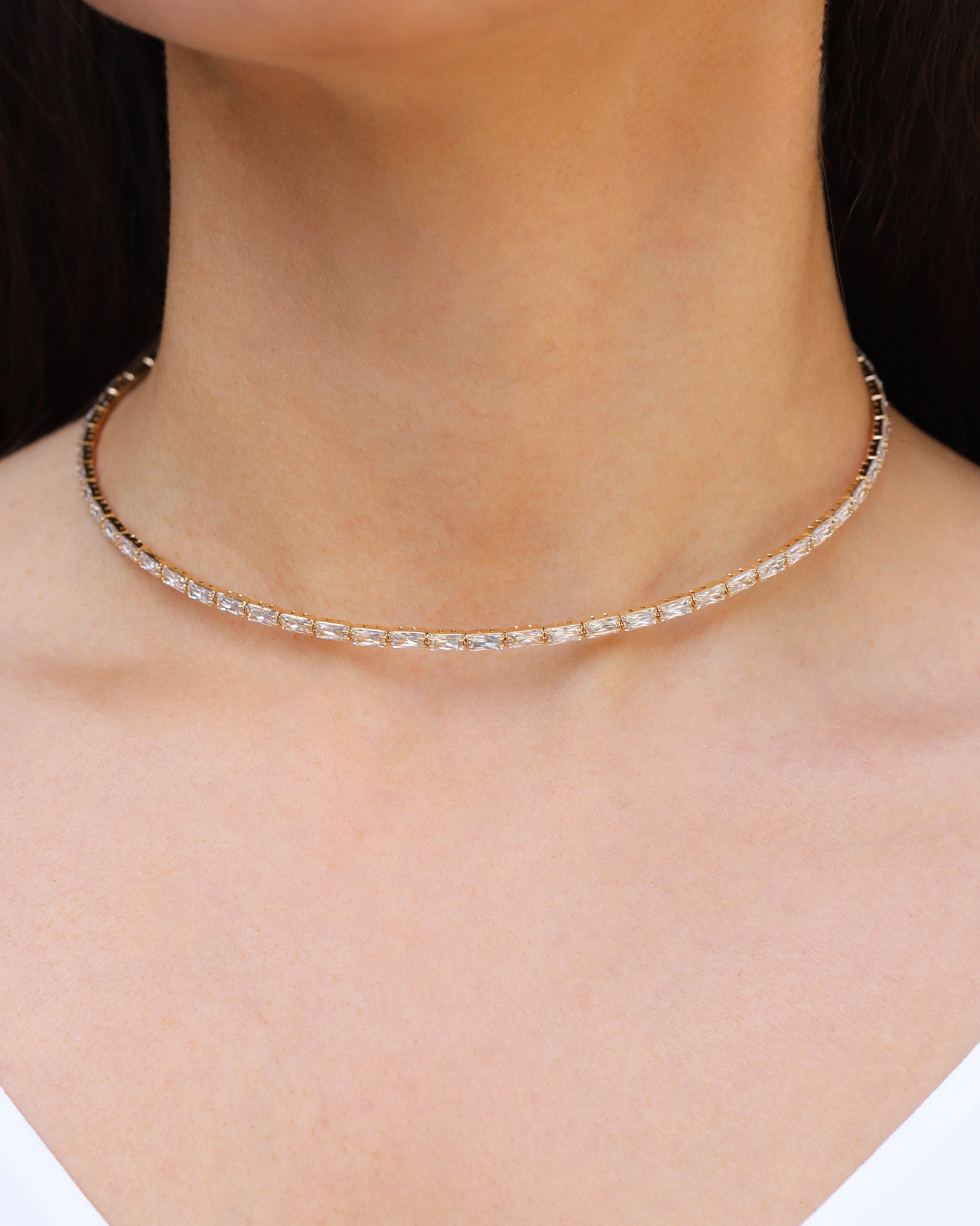 Baguette CZ Choker Gold Plated, Cubic Zirconia