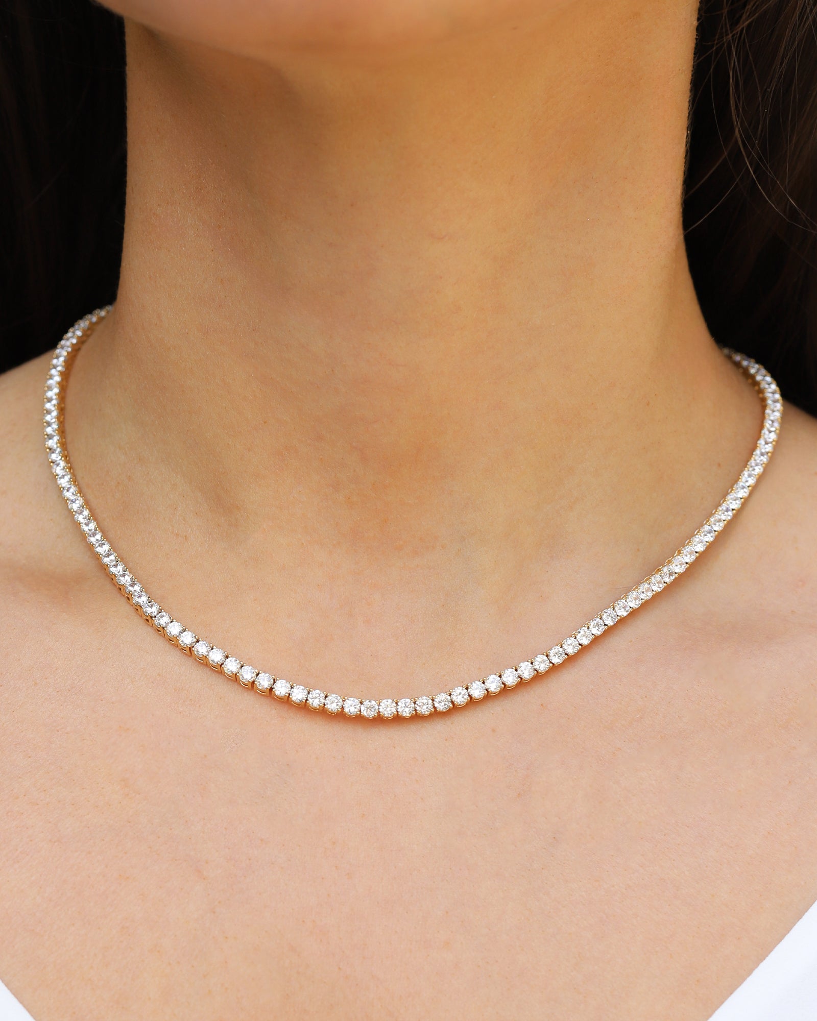 Tennis CZ Necklace | 4mm Gold Plated, Cubic Zirconia