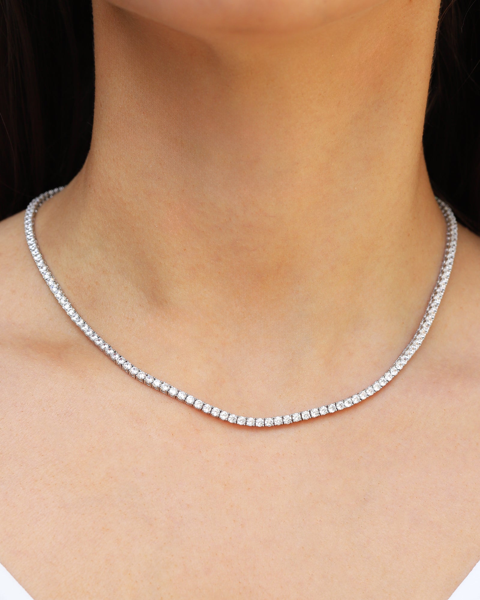 Tennis CZ Necklace | 3mm Silver Plated, Cubic Zirconia