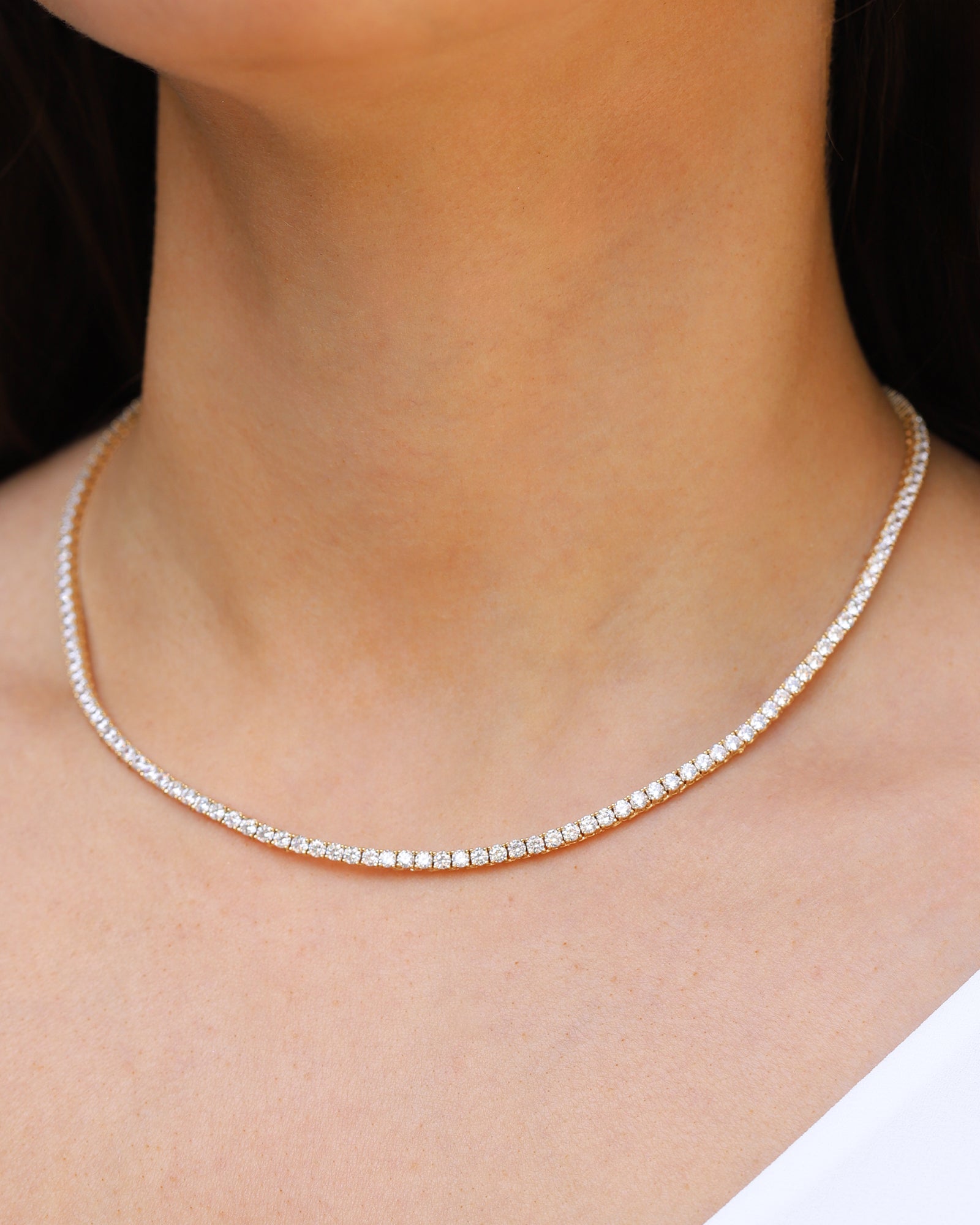 Tennis CZ Necklace | 3mm Gold Plated, Cubic Zirconia