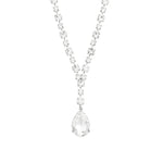 Crystal Teardrop Lariat Necklace Silver Plated, White Crystal