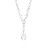 Crystal Teardrop Lariat Necklace Silver Plated, White Crystal