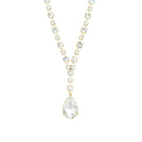Crystal Teardrop Lariat Necklace Gold Plated, White Crystal