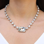 Emerald & Round Cut Crystal Necklace Silver Plated, White Crystal