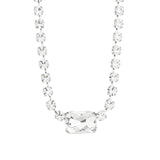 Emerald & Round Cut Crystal Necklace Silver Plated, White Crystal