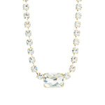 Emerald & Round Cut Crystal Necklace Gold Plated, White Crystal