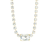 Emerald & Round Cut Crystal Necklace Gold Plated, White Crystal