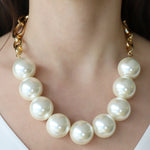 1/2 Chain Jumbo Pearl Necklace Gold Plated, White Pearl