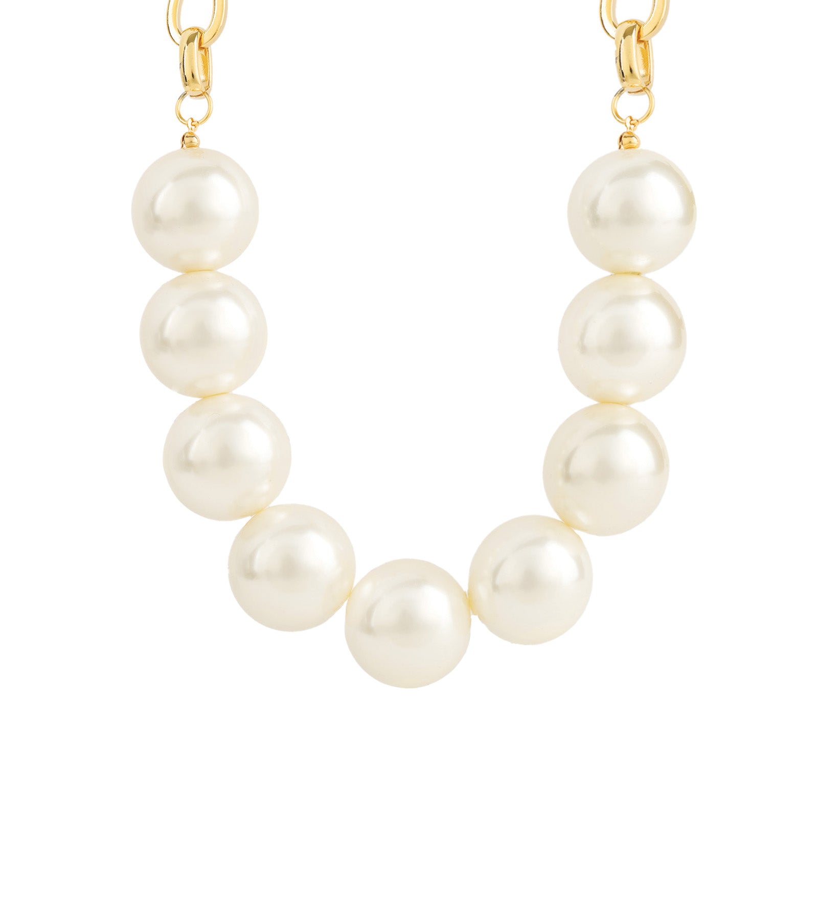 1/2 Chain Jumbo Pearl Necklace Gold Plated, White Pearl