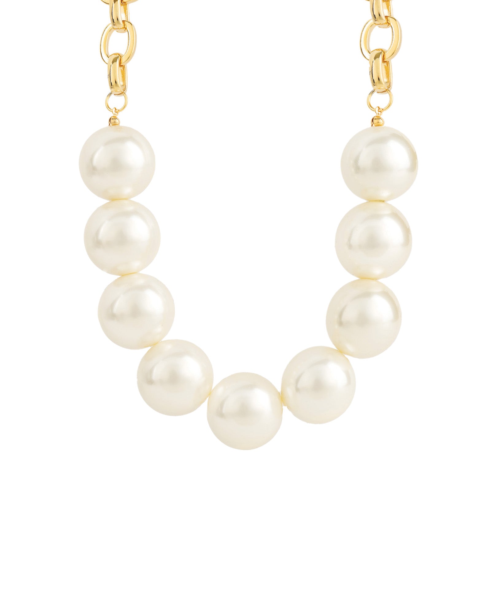 1/2 Chain Jumbo Pearl Necklace Gold Plated, White Pearl