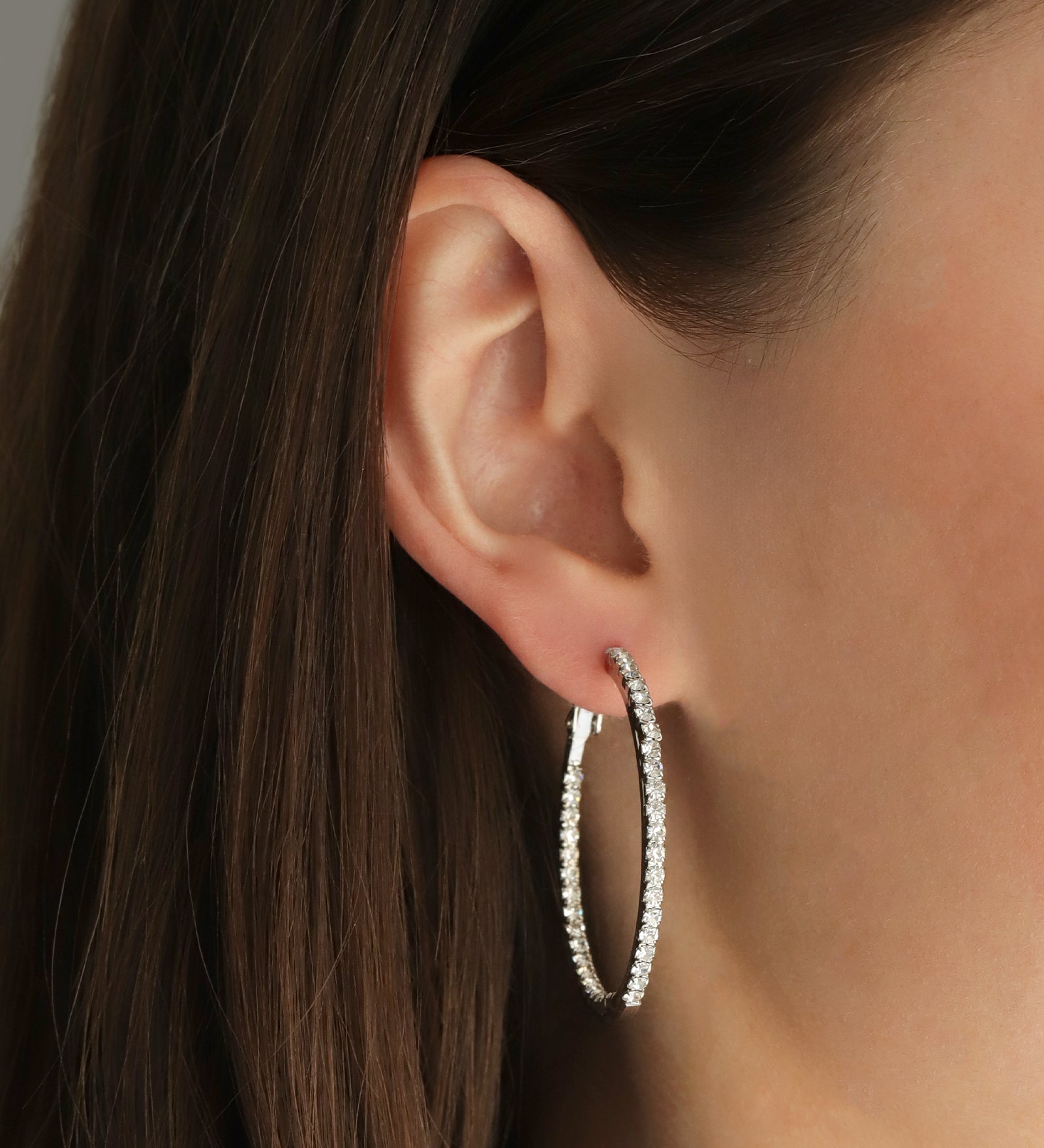 Double Vision Hoops | 40mm Silver Plated, White Crystal