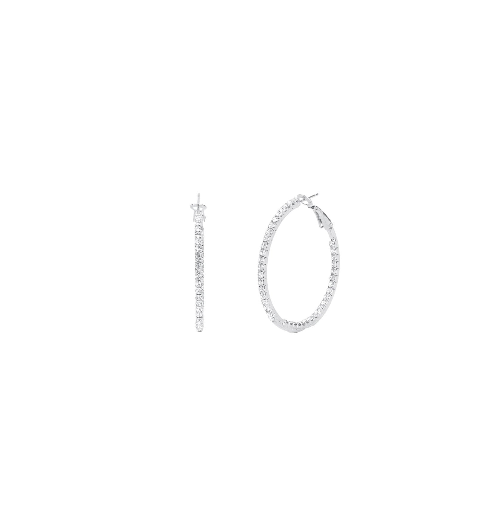 Double Vision Hoops | 40mm Silver Plated, White Crystal