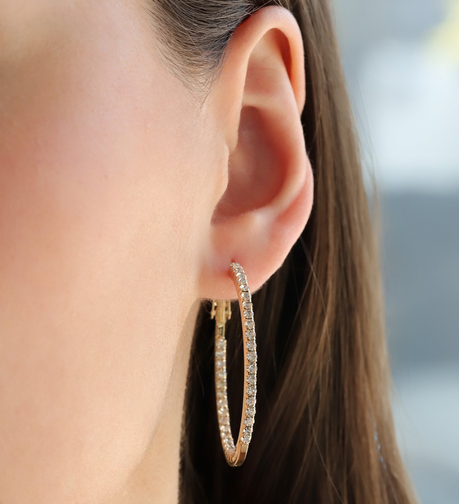 Double Vision Hoops | 40mm Gold Plated, White Crystal