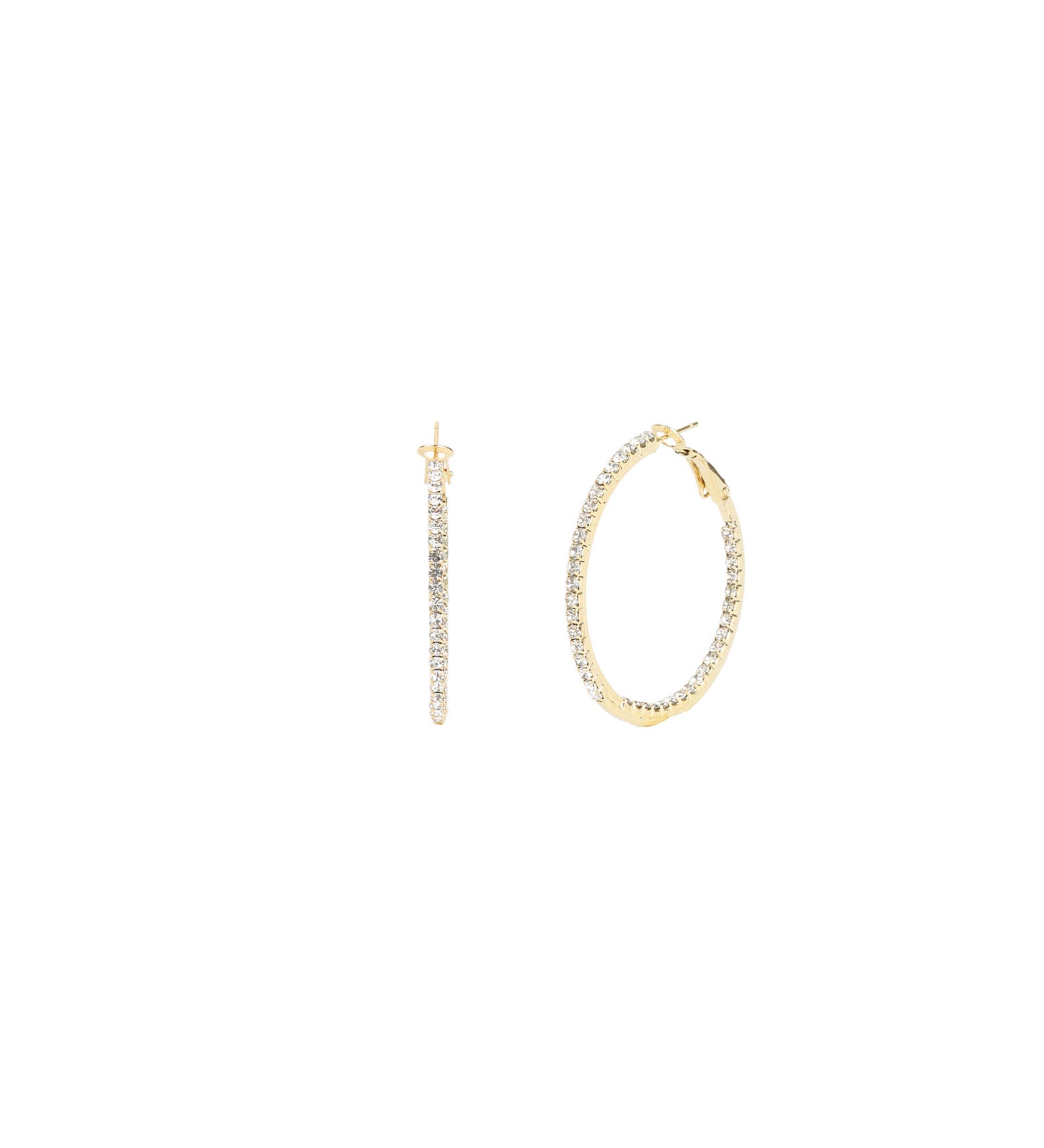 Double Vision Hoops | 40mm Gold Plated, White Crystal