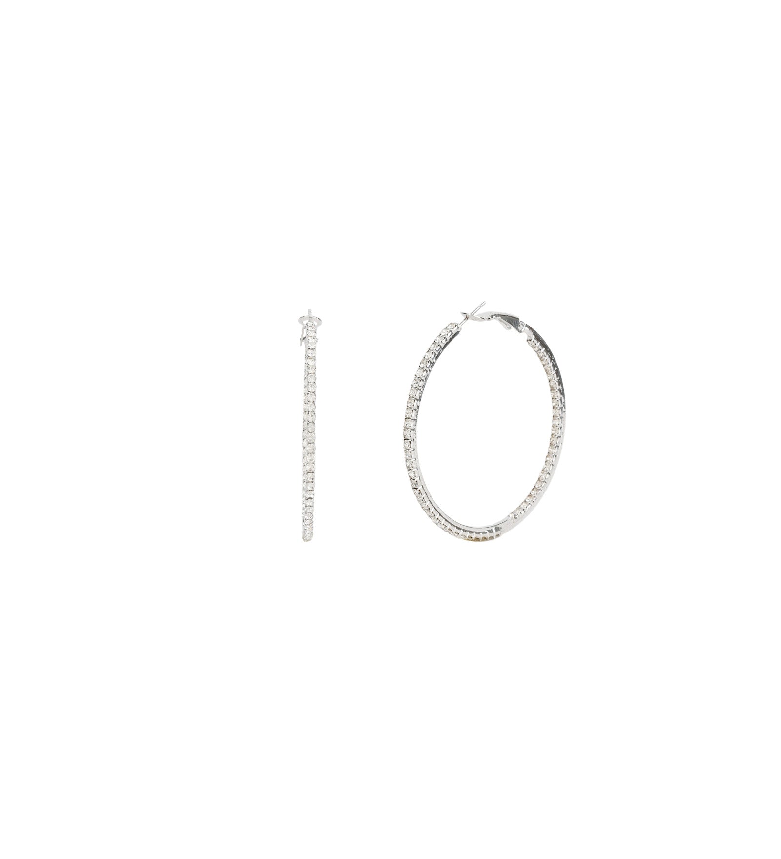 Double Vision Hoops | 50mm Silver Plated, White Crystal