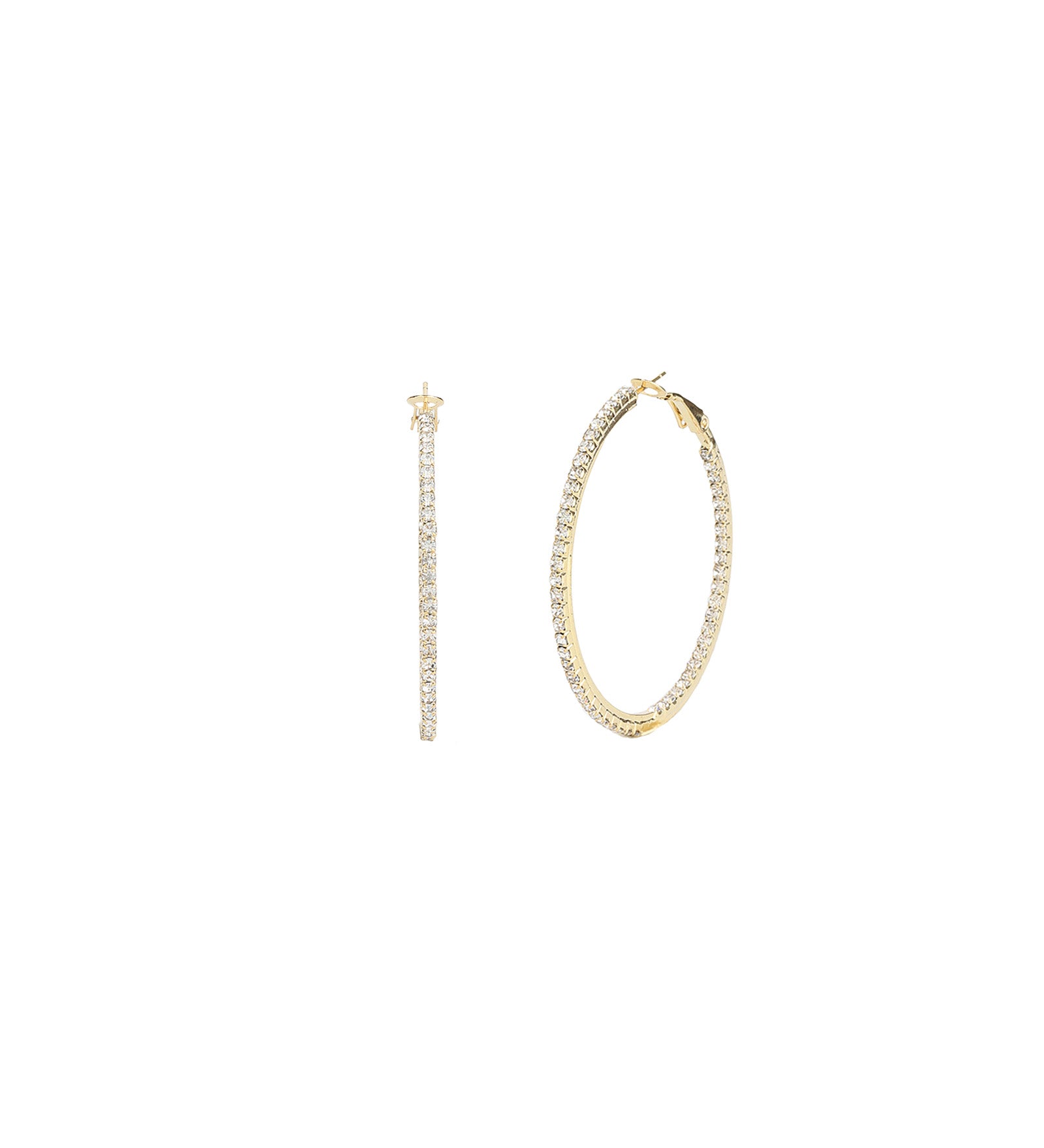 Double Vision Hoops | 50mm Gold Plated, White Crystal