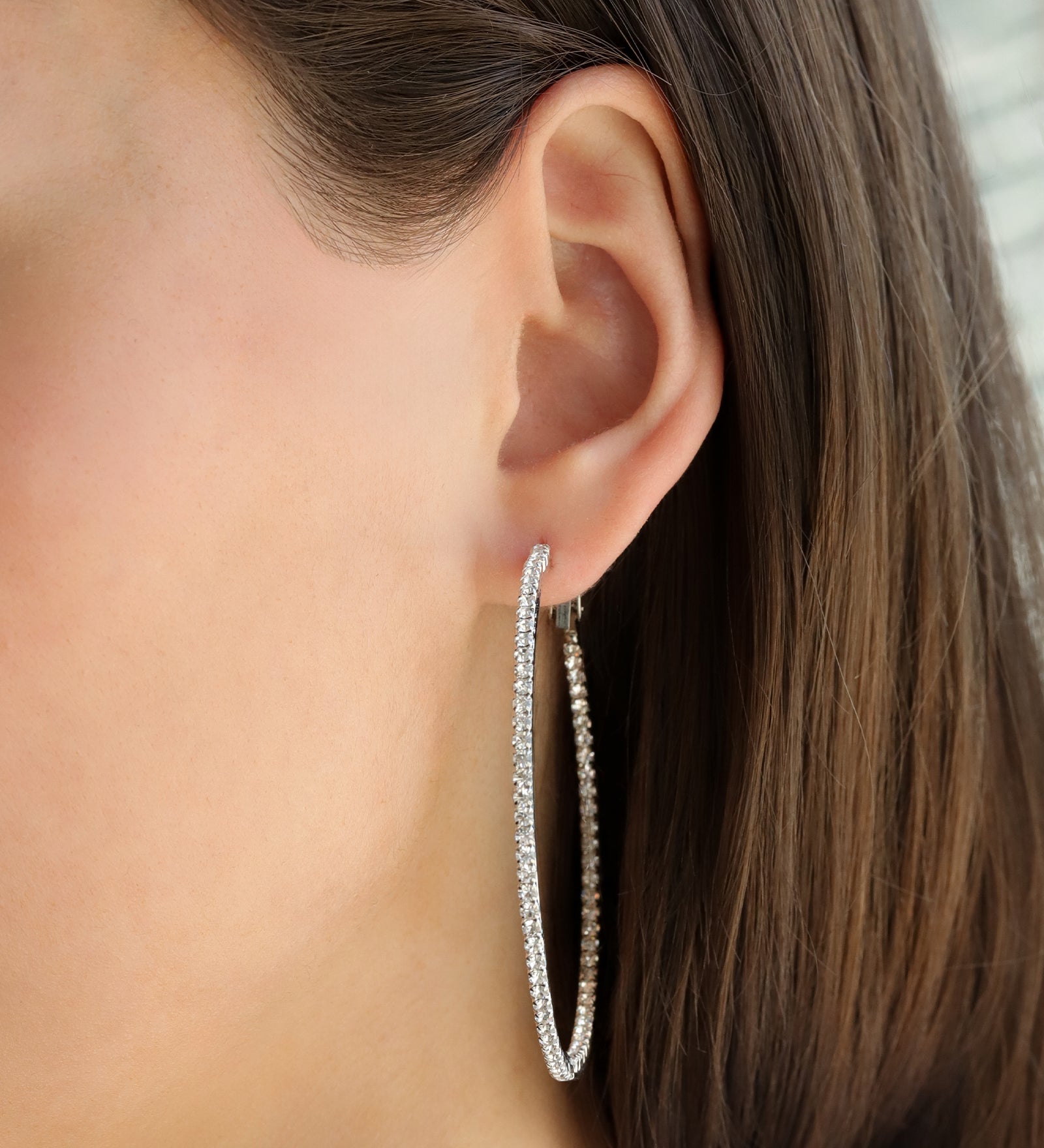 Double Vision Hoops | 60mm Silver Plated, White Crystal