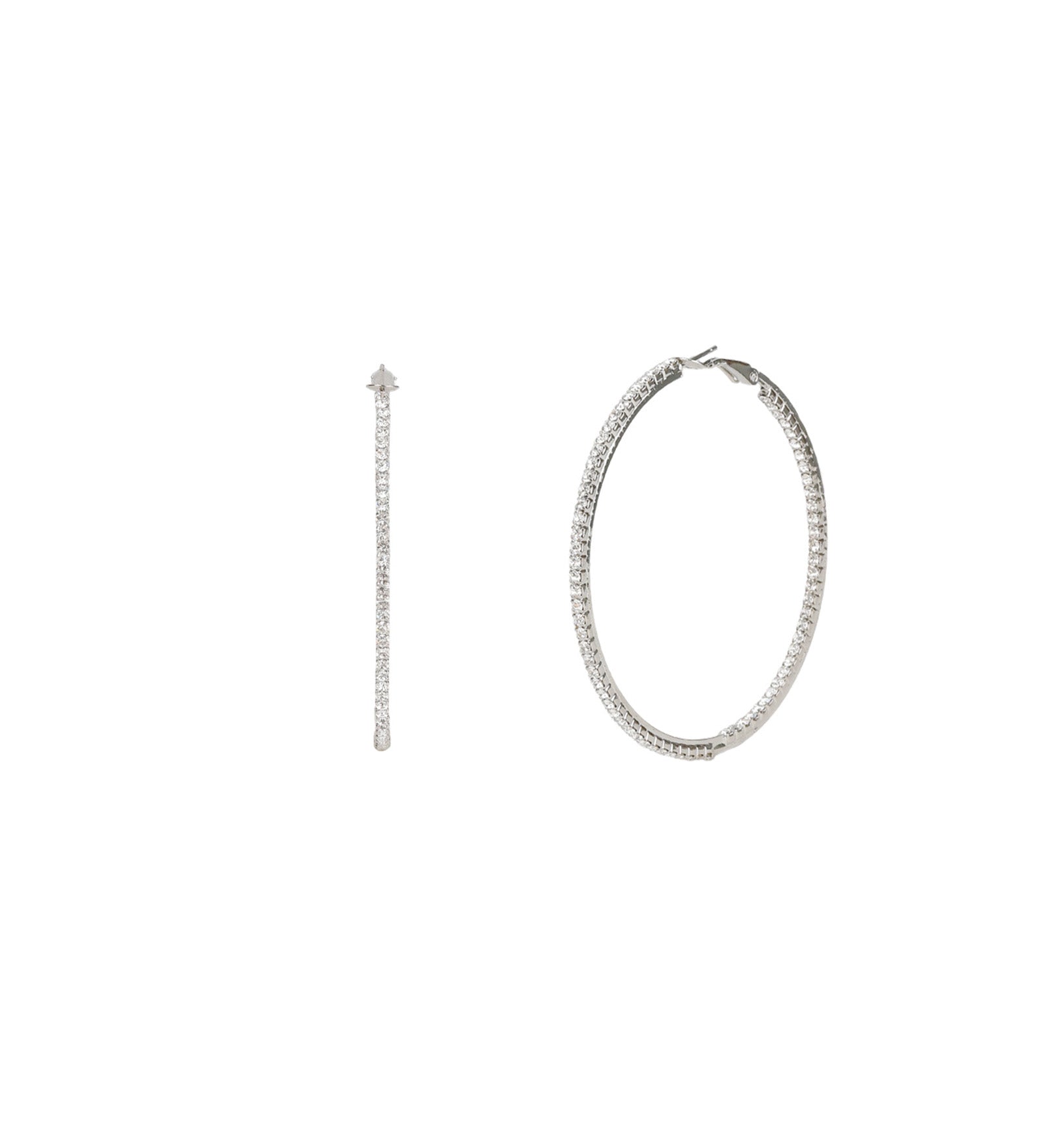 Double Vision Hoops | 60mm Silver Plated, White Crystal