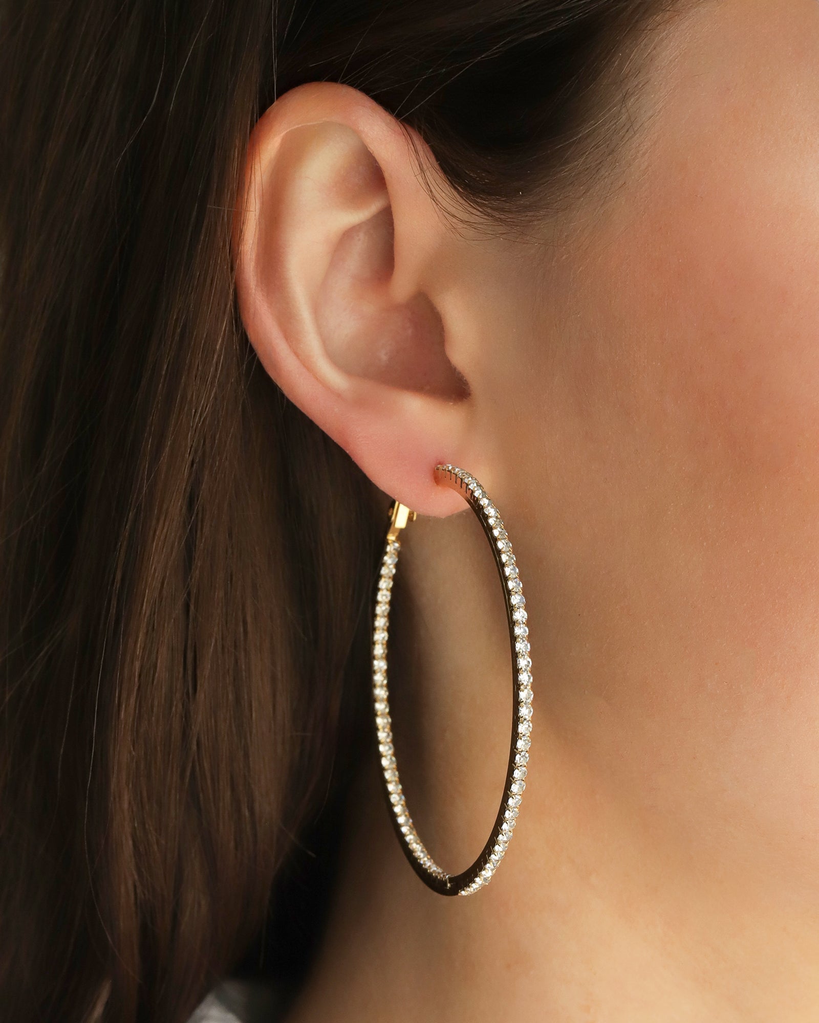 Double Vision Hoops | 60mm Gold Plated, White Crystal