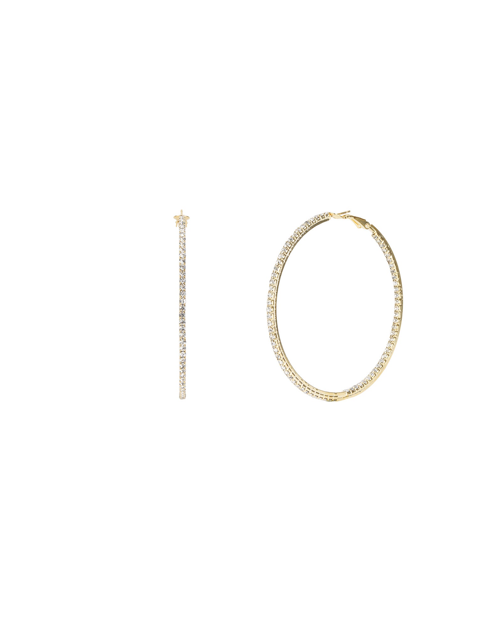 Double Vision Hoops | 60mm Gold Plated, White Crystal