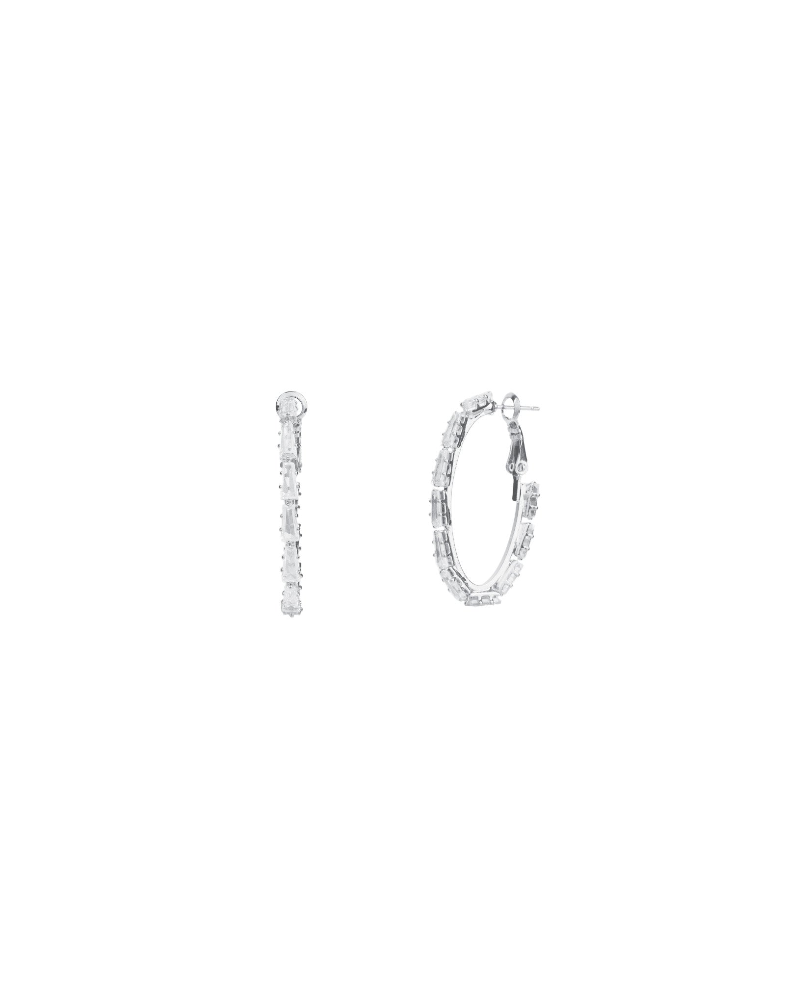 Baguette CZ Hoops Silver Plated, Cubic Zirconia