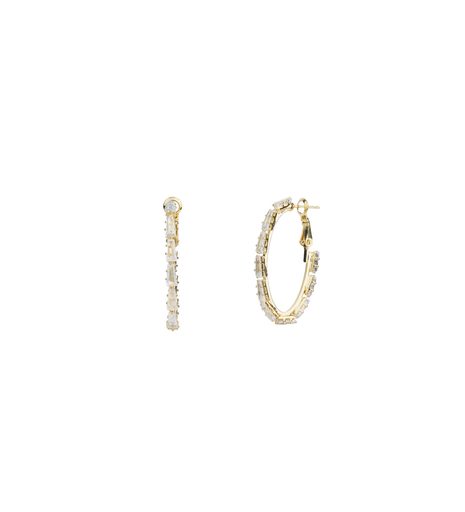 Baguette CZ Hoops Gold Plated, Cubic Zirconia