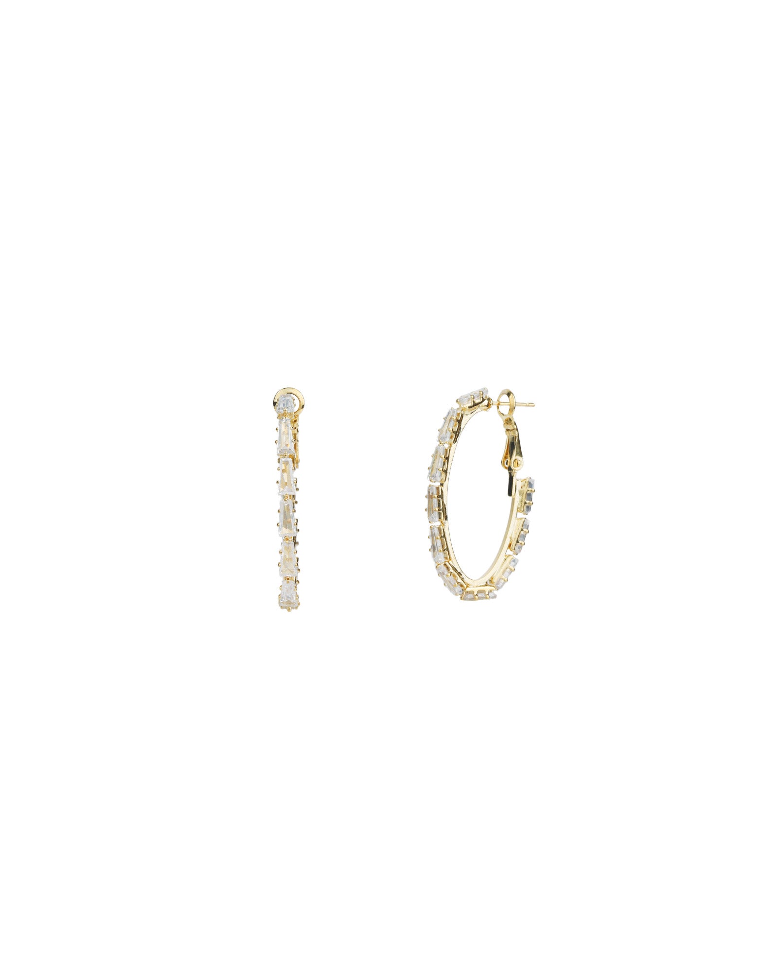 Baguette CZ Hoops Gold Plated, Cubic Zirconia