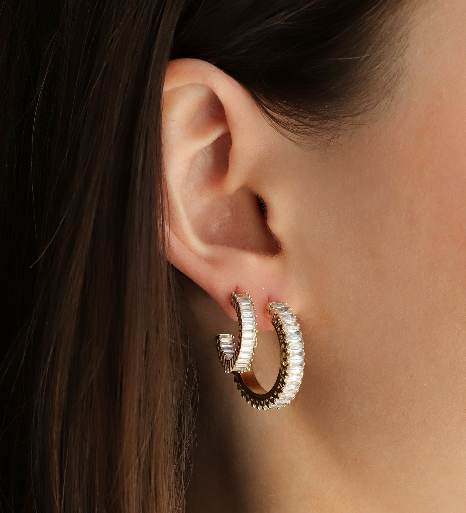 Baguette CZ Hoops | 25mm Gold Plated, Cubic Zirconia