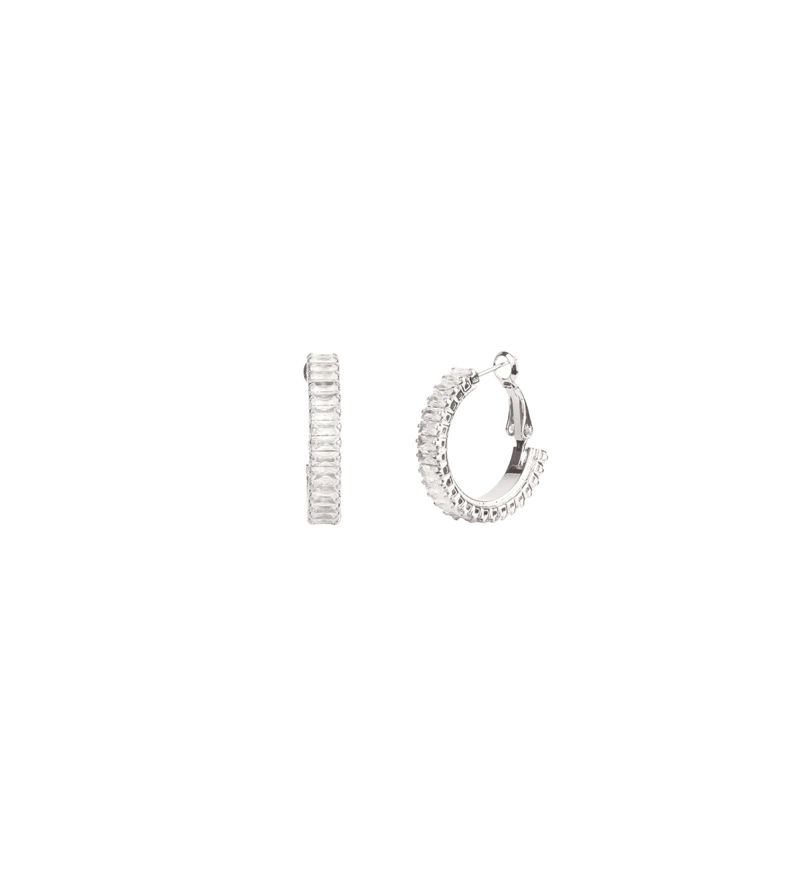 Baguette CZ Hoops | 25mm Silver Plated, Cubic Zirconia