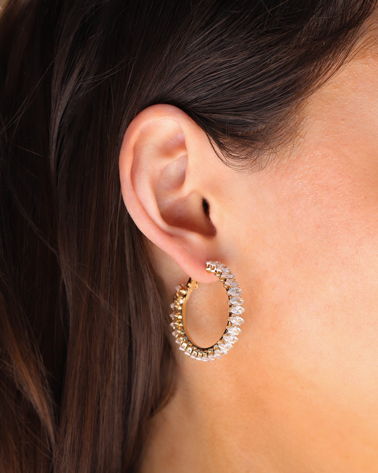 Marquise CZ Hoops | 35mm Gold Plated, Cubic Zirconia