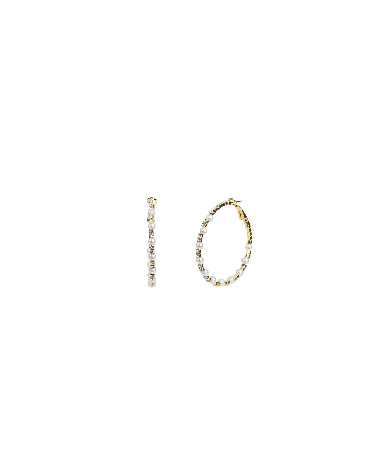 Mixed Pearl Crystal Hoops Gold Plated, White Crystal, White Pearl