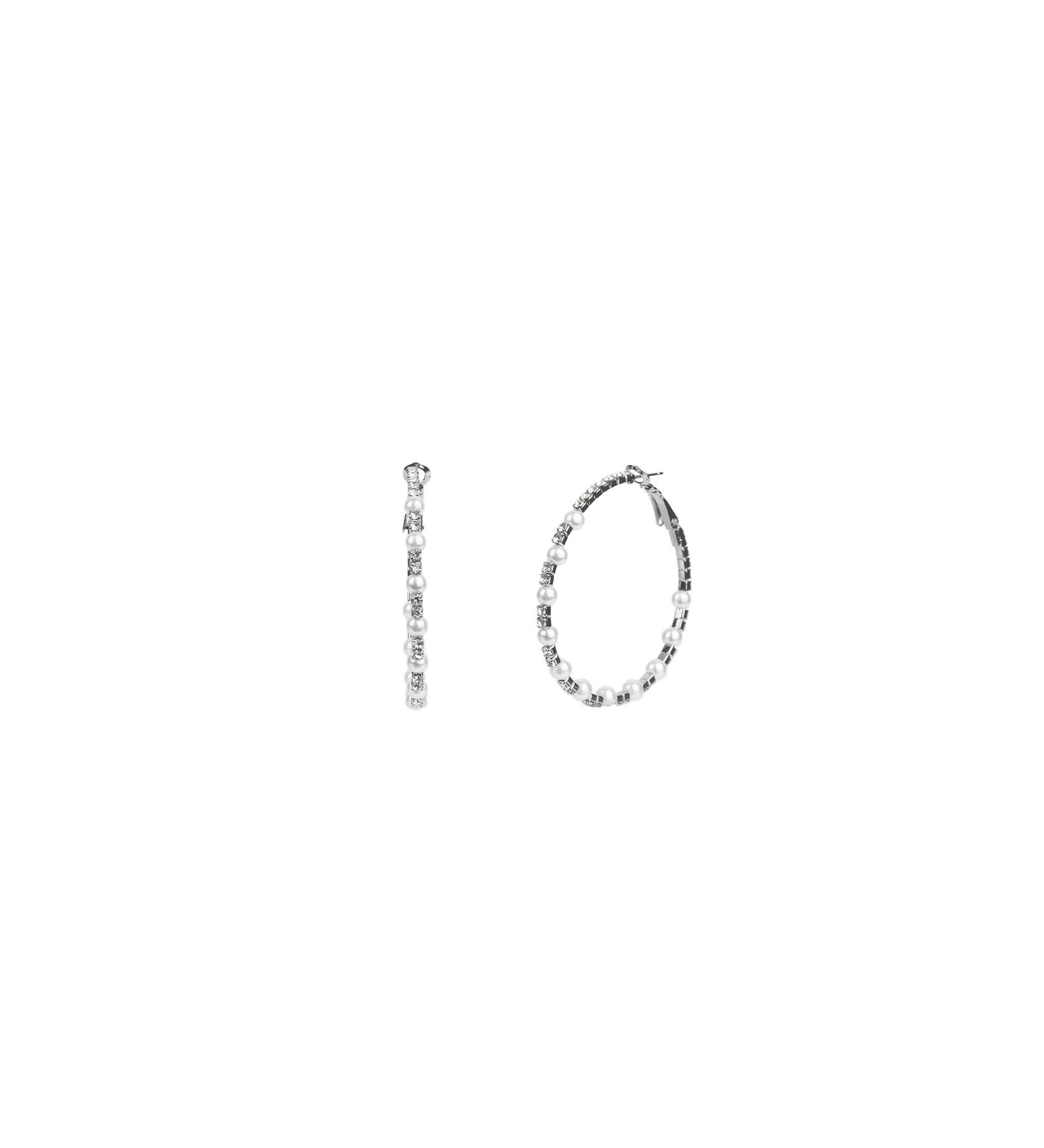 Mixed Pearl Crystal Hoops Silver Plated, White Crystal, White Pearl