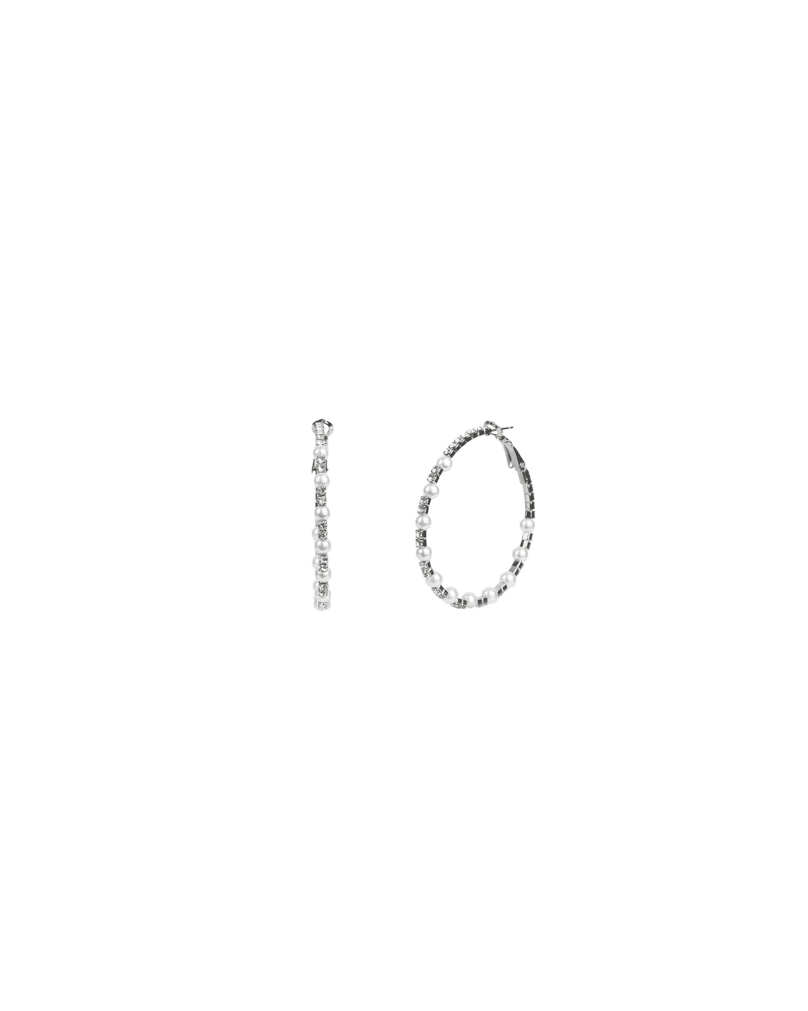Mixed Pearl Crystal Hoops Silver Plated, White Crystal, White Pearl