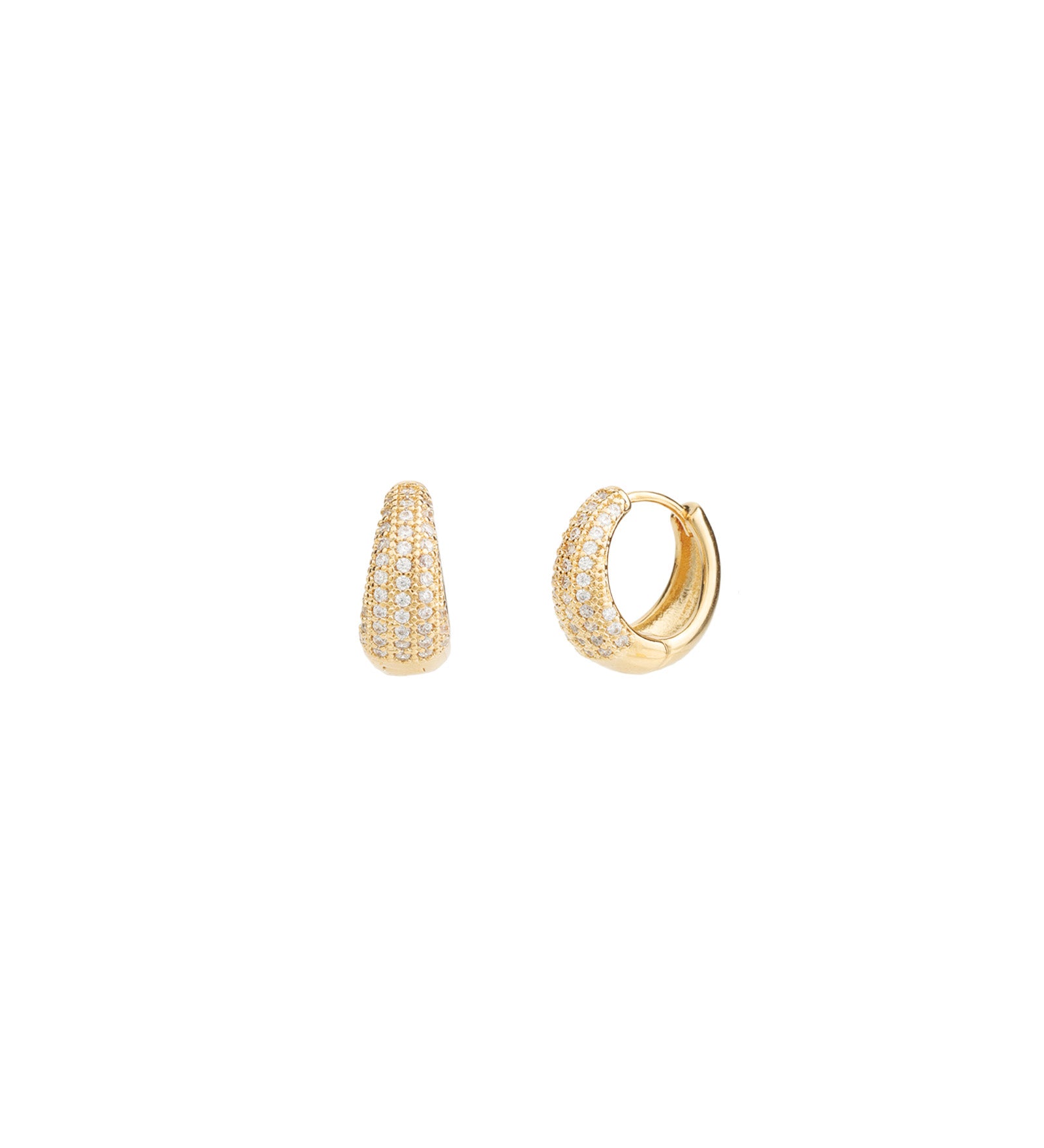 Half Pavé Tapered Huggies Gold Plated, White Crystal