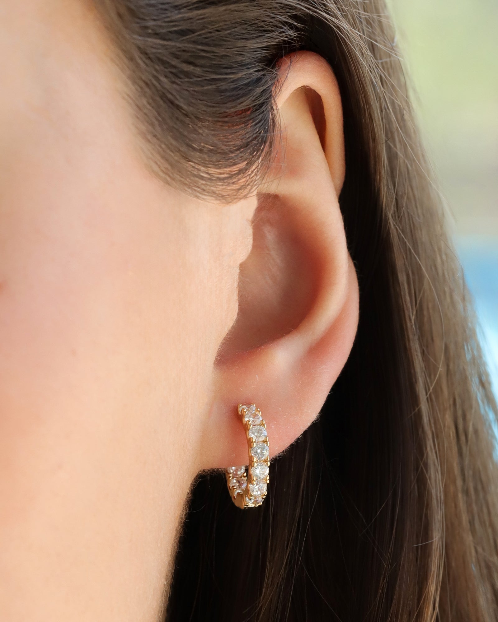 Pavé Huggies | 15mm Gold Plated, White Crystal