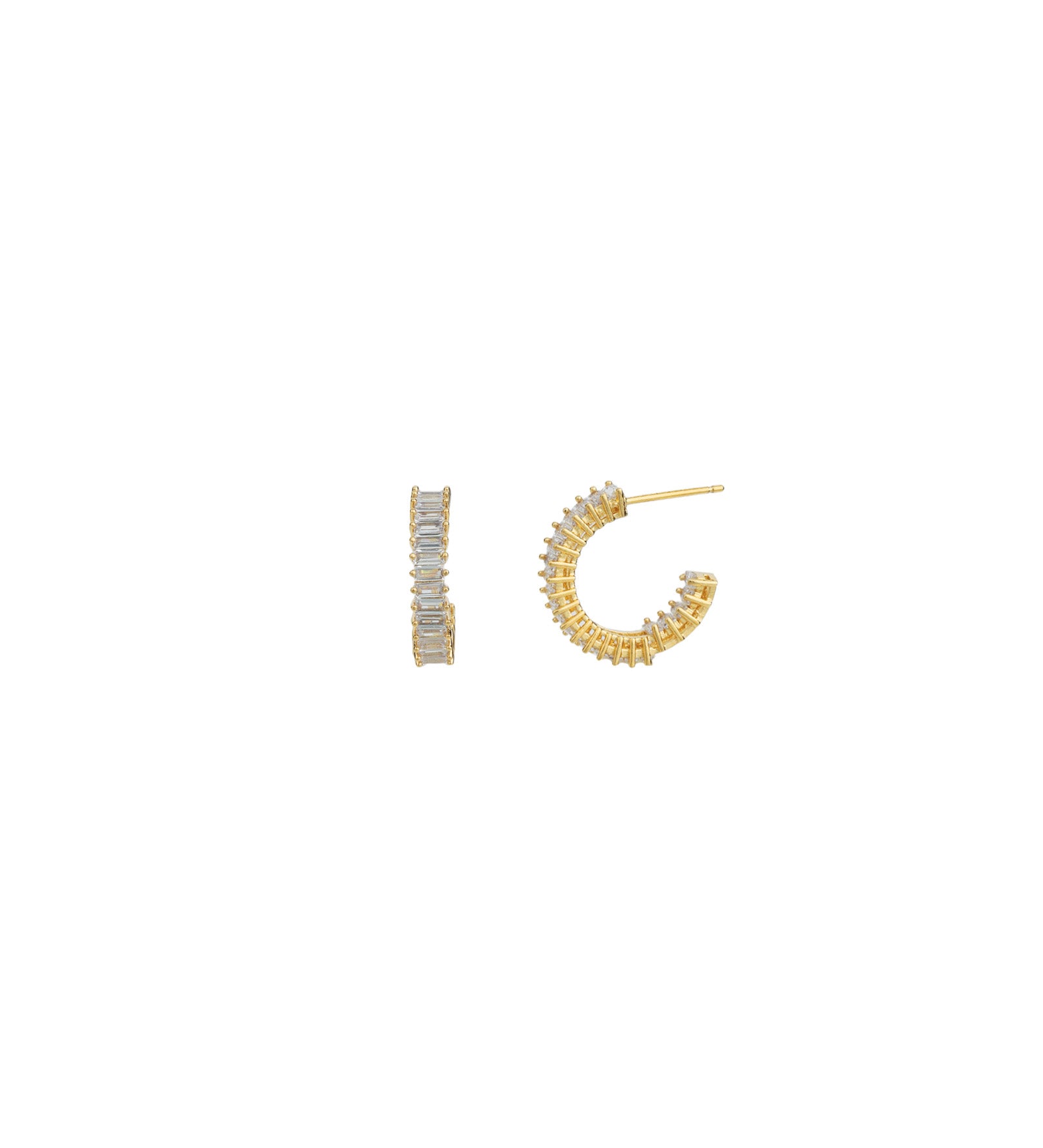 Baguette CZ Hoops | 17mm Gold Plated, Cubic Zirconia